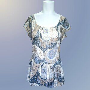 Slim fit sheer lace paisley short sleeve T-shirt